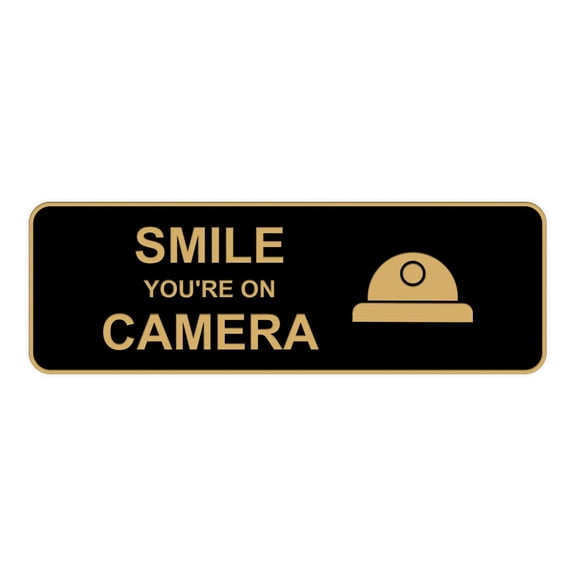 Standard Smile You're On Camera Sign (Black /Gold) - Small