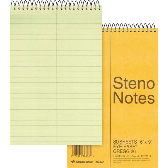 Standard Spiral Steno Pad, Gregg Rule, Brown Cover, 80 Eye-Ease Green 6 X 9 Sheets | Bundle of 5