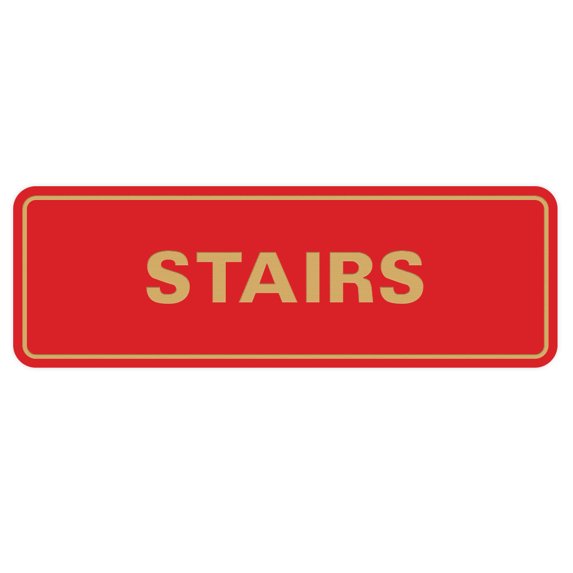 Standard Stairs Sign - Red / Gold - Large 3" X 9"