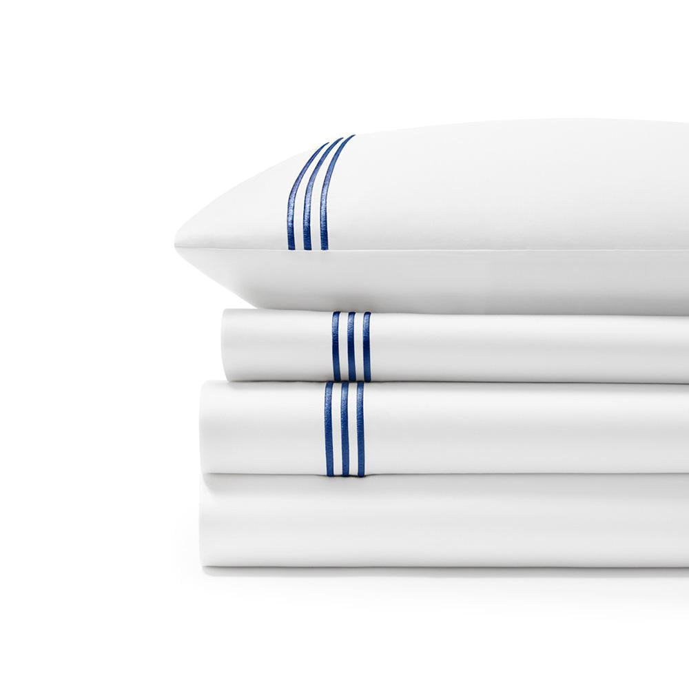 Standard Textile Embroidered Sateen Sheet Set, Navy, King