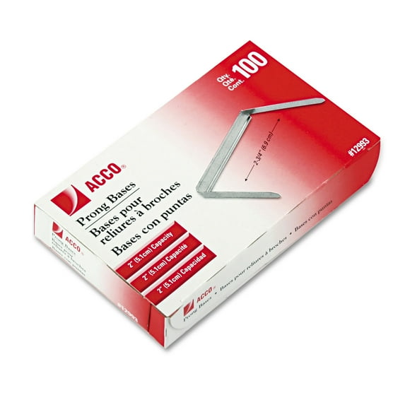 Standard Two-Piece Paper Fasteners 2" Capacity, 2.75" Center to Center, Silver, 100/Box