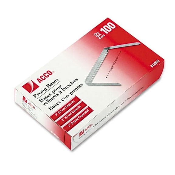 "Standard Two-Piece Two-Prong Paper Fastener Bases, 2"" Capacity, 2.75"" Center to Center, Silver, 100/Box | Bundle of 10 Boxes"