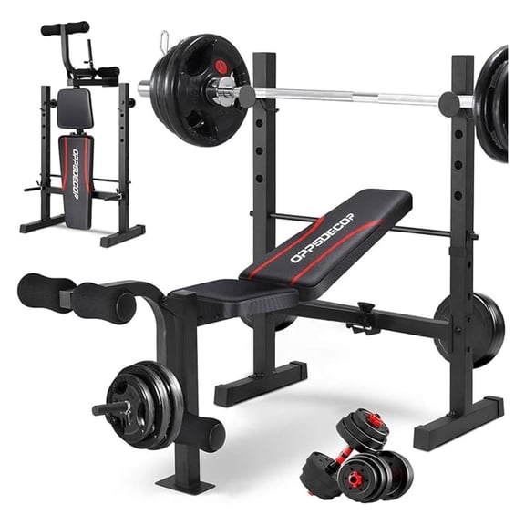 Weight Bench Set with Squat Rack, 600LBS Adjustable Press, Leg Extension, Foldable Home Gym Workout Station