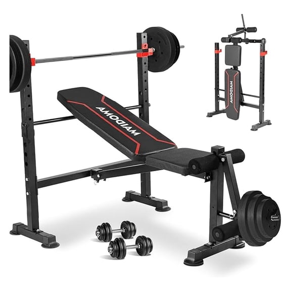 Standard Weight Set for Full Body Workout, Foldable Press with Leg Extension and Leg Curl, Adjustable Workout Set for Home GymUS Stock