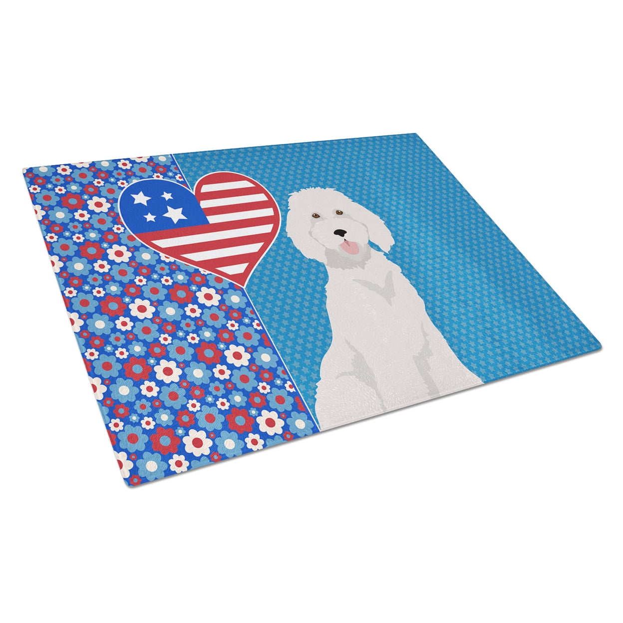 Standard White Poodle Glass Cutting Board Large 12 in x 15 in