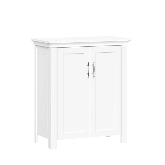 Standard White Two-Door Floor Cabinet With Adjustable Shelves  Classic Inset Panel Design & Silver-Tone Handles