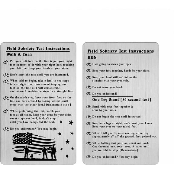 Standardized Field Sobriety Test Instruction Card - Engraved Metal SFST Card for Law Enforcement, Police, Traffic Enforcement Units