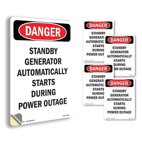 Standby Generator Automatically OSHA Danger Vinyl Decal Label 5 Inch x 3.5 Inch - 5 Pack