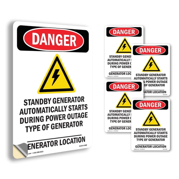 Standby Generator OSHA Danger Vinyl Decal Label 5 Inch x 3.5 Inch - 5 Pack