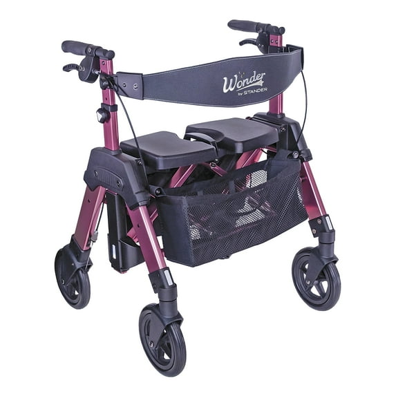 Stander Wonder Bariatric Rollator, Heavy Duty Folding Rolling Walker for Seniors, Extra Wide Seat with 500 lbs Weight Capacity, Large 8-inch Wheels and Brakes, Pink