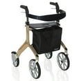 Stander Let's Fly Rollator, Four Wheel Folding Walker with Seat, Beige