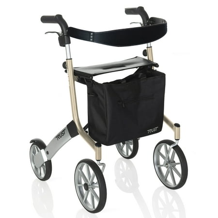 Stander Let's Go Out Rollator, Lightweight Folding Walker with Seat, Beige