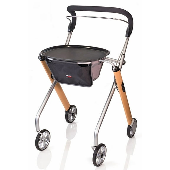 Stander Let's Go Rollator, Indoor Rolling Walker with Four Wheels and Tray, Beech