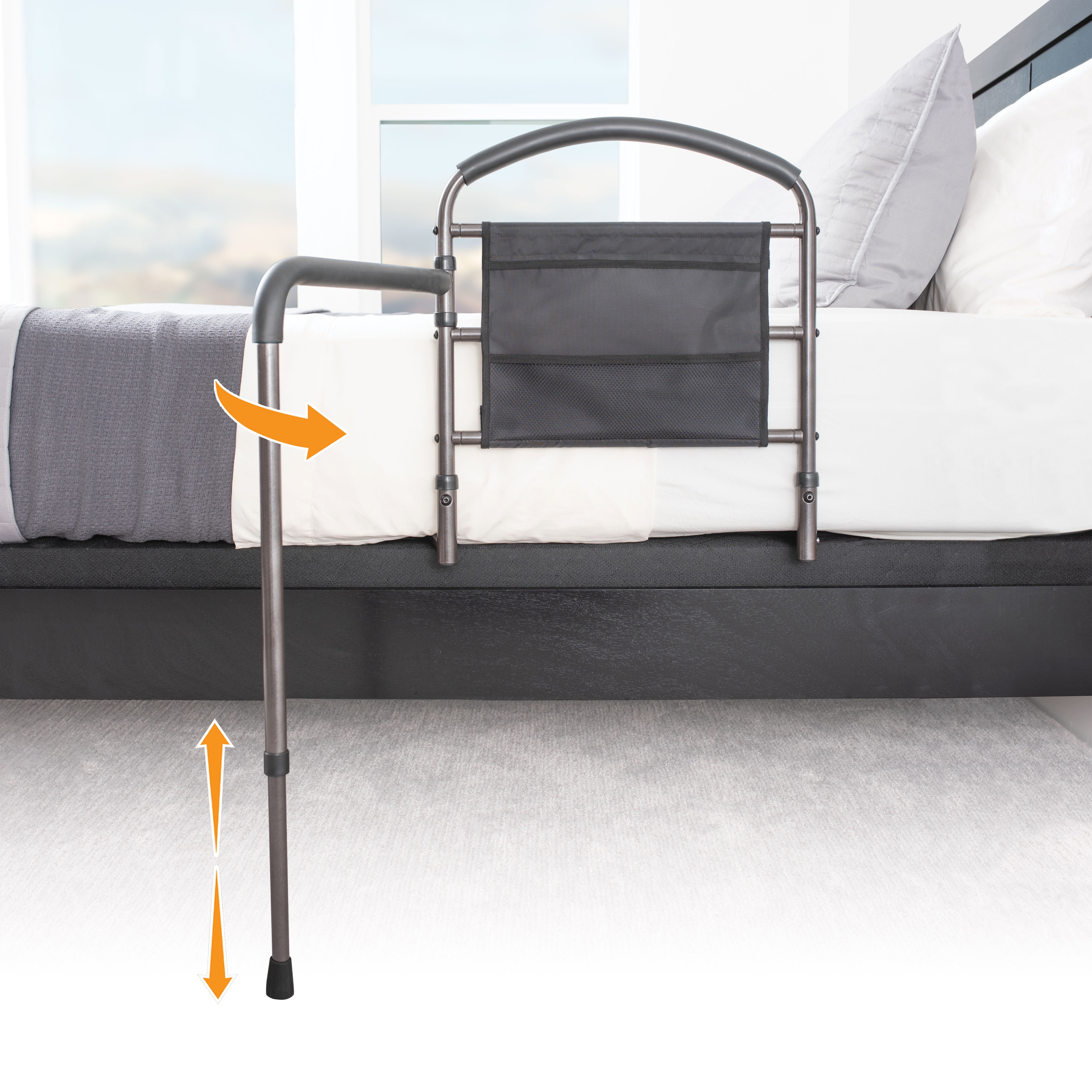 Stander Mobility Rail, Bedside Railing and Assist Bar with Swing-Out Safety Handle for Adults, Seniors, and Elderly, Guardrail with Organizer Pouch, ASTM Safety Approved Bedrail