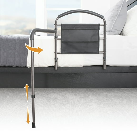 Stander Mobility Rail, Bedside Railing and Assist Bar with Swing-Out Safety Handle for Adults, Seniors, and Elderly, Guardrail with Organizer Pouch, ASTM Safety Approved Bedrail