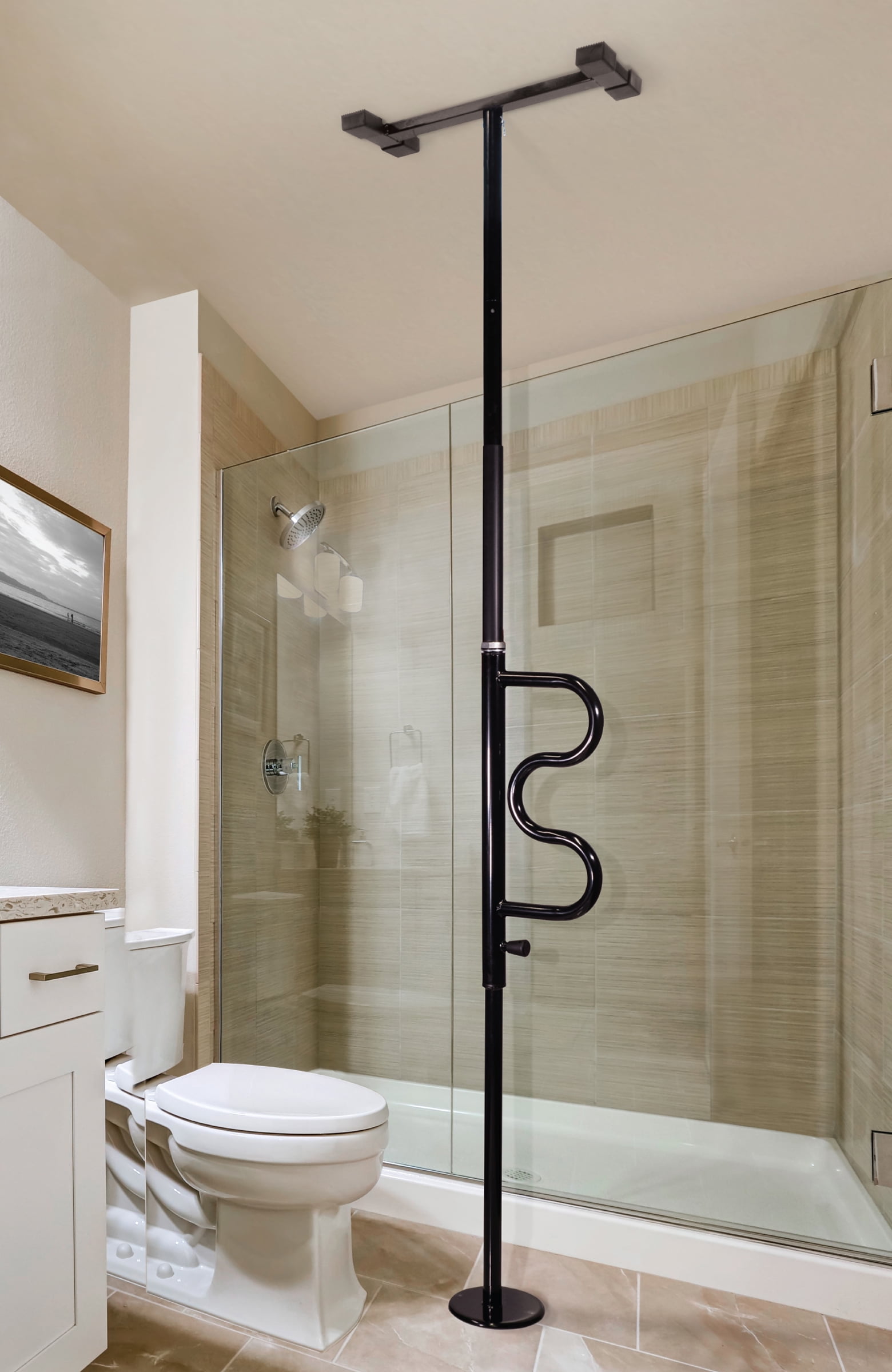 Stander Security Pole and Curve Grab Bar, Bathroom Safety Rail for