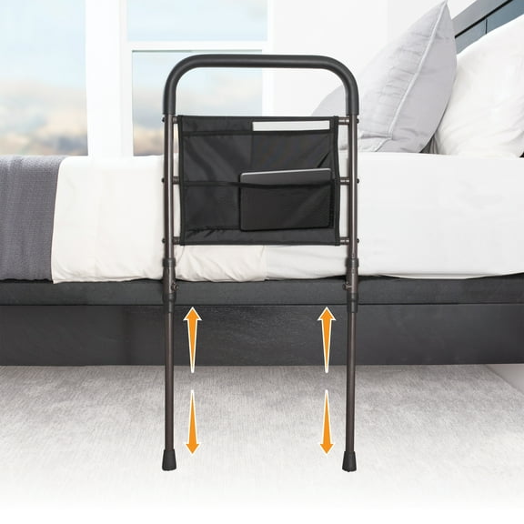 Stander Stable Rail, Bedside Assist Railing for Elderly Adults, Senior Bed Handle with Adjustable Legs and Organizer Pouch, ASTM Safety Approved Bedrail