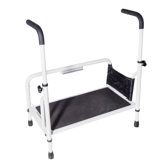 Stander Step Stool, Bed Step with Adjustable Hand Rails for Seniors and Elderly Adults, Extra Wide Heavy Duty Step Ladder, Stepping Stool with Grab Bars and Motion Activated Light, White
