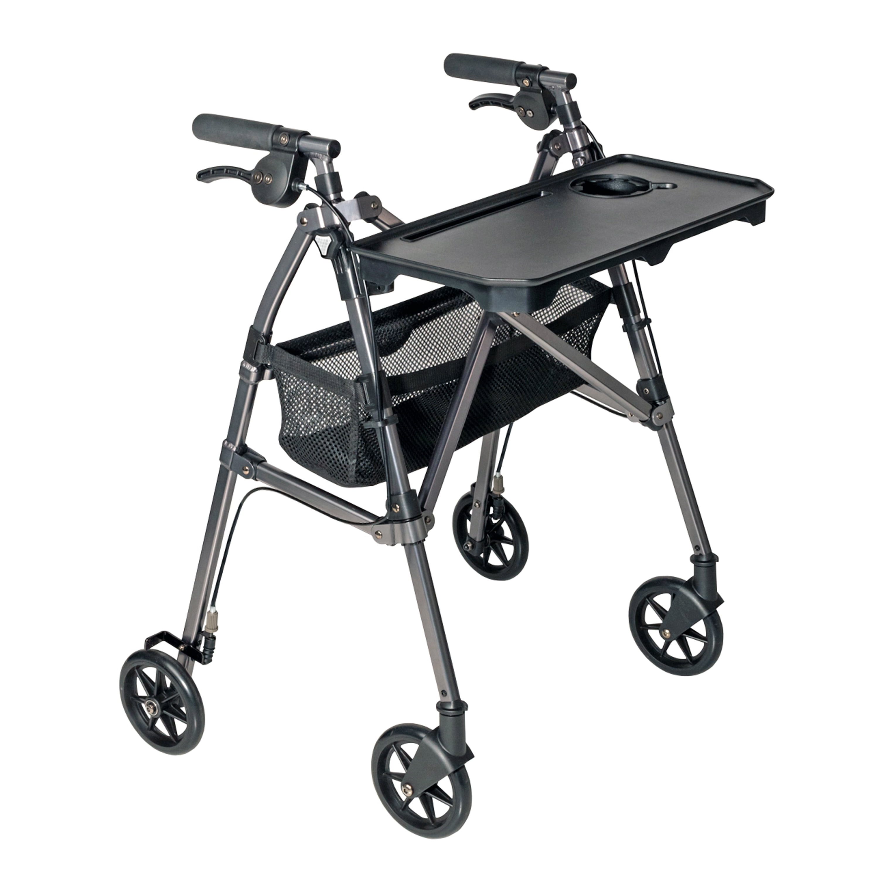 Stander Wonder Indoor Rollator with Tray and Basket, Lightweight Folding Mobility Rolling Walker