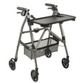 thumbnail image 1 of Stander Wonder Indoor Rollator with Tray and Basket, Lightweight Folding Mobility Rolling Walker for Seniors and Adults, Narrow Walker with 6-inch Wheels, Locking Brakes, Black Walnut, 1 of 7