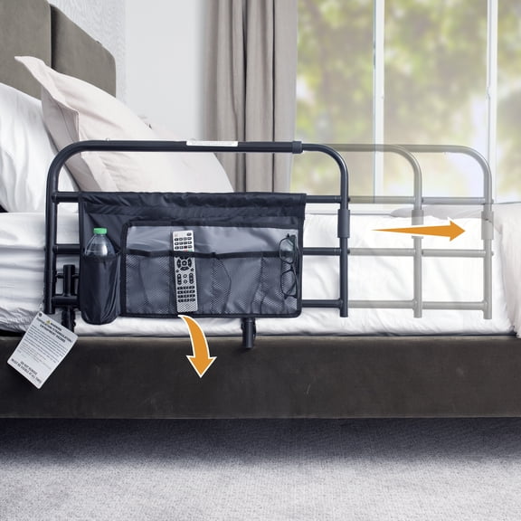 Stander Wonder Pivot Bed Rail, Adjustable Safety Assist Railing with Swing Down Guardrail for Elderly Adults, Fits Mattresses 8 to 12 Inches Thick, ASTM Safety Approved Bedrail, Black