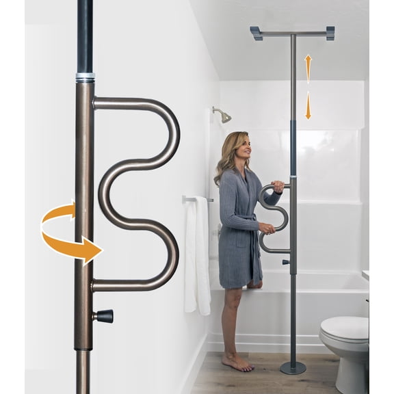 Stander Wonder Pole Plus, Security Pole and Curve Grab Bar, Bathroom Safety Rail for Elderly, Tension Mounted Floor to Ceiling Safety Assist Handle for Seniors, Supports 300 lbs, Bronze
