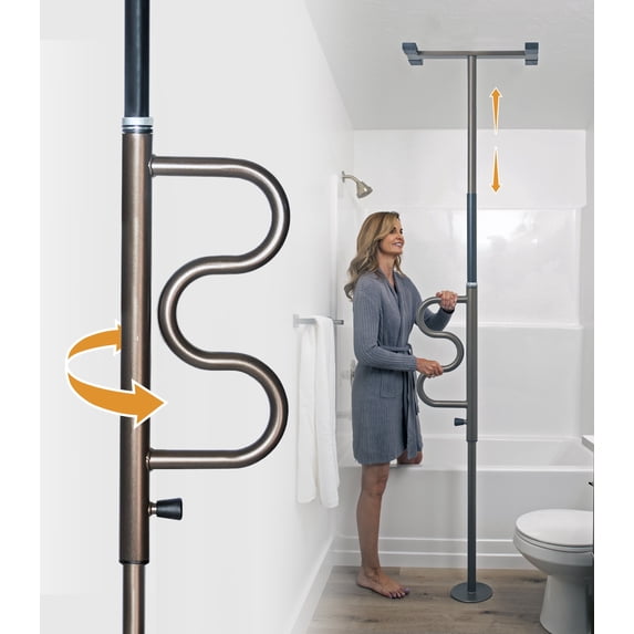 Stander Wonder Pole Plus, Security Pole and Curve Grab Bar, Bathroom Safety Rail for Elderly, Tension Mounted Floor to Ceiling Safety Assist Handle for Seniors, Supports 300 lbs, Bronze