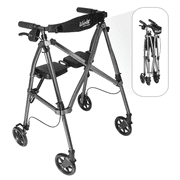 Stander Space Saver Rollator, Lightweight Folding Walker for Seniors, Four Wheel Rolling Walker with Seat & Locking Brakes, Regal Rose