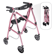 Stander Space Saver Rollator, Lightweight Folding Walker for Seniors, Four Wheel Rolling Walker with Seat & Locking Brakes, Regal Rose