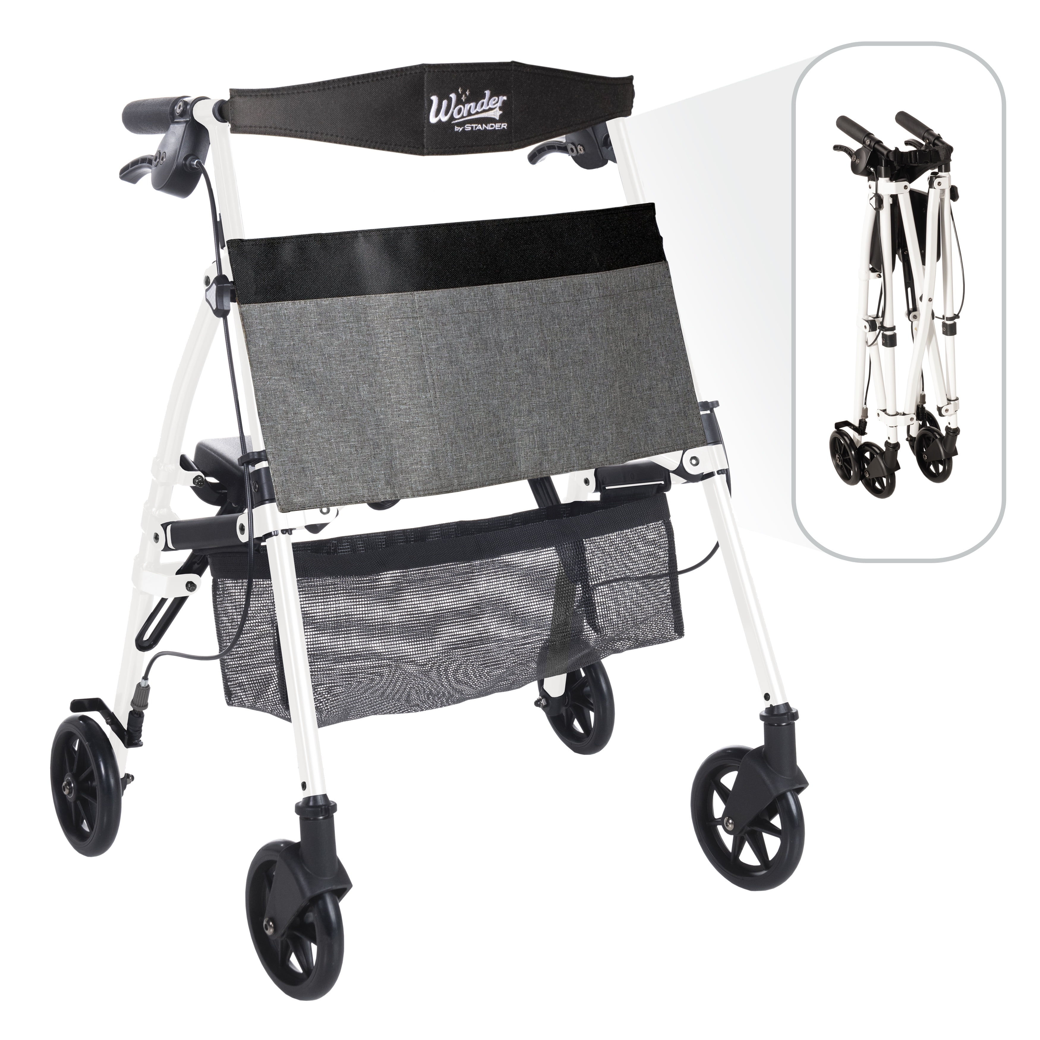Stander EZ Fold-N-Go Rollator, Foldable Travel Walker for