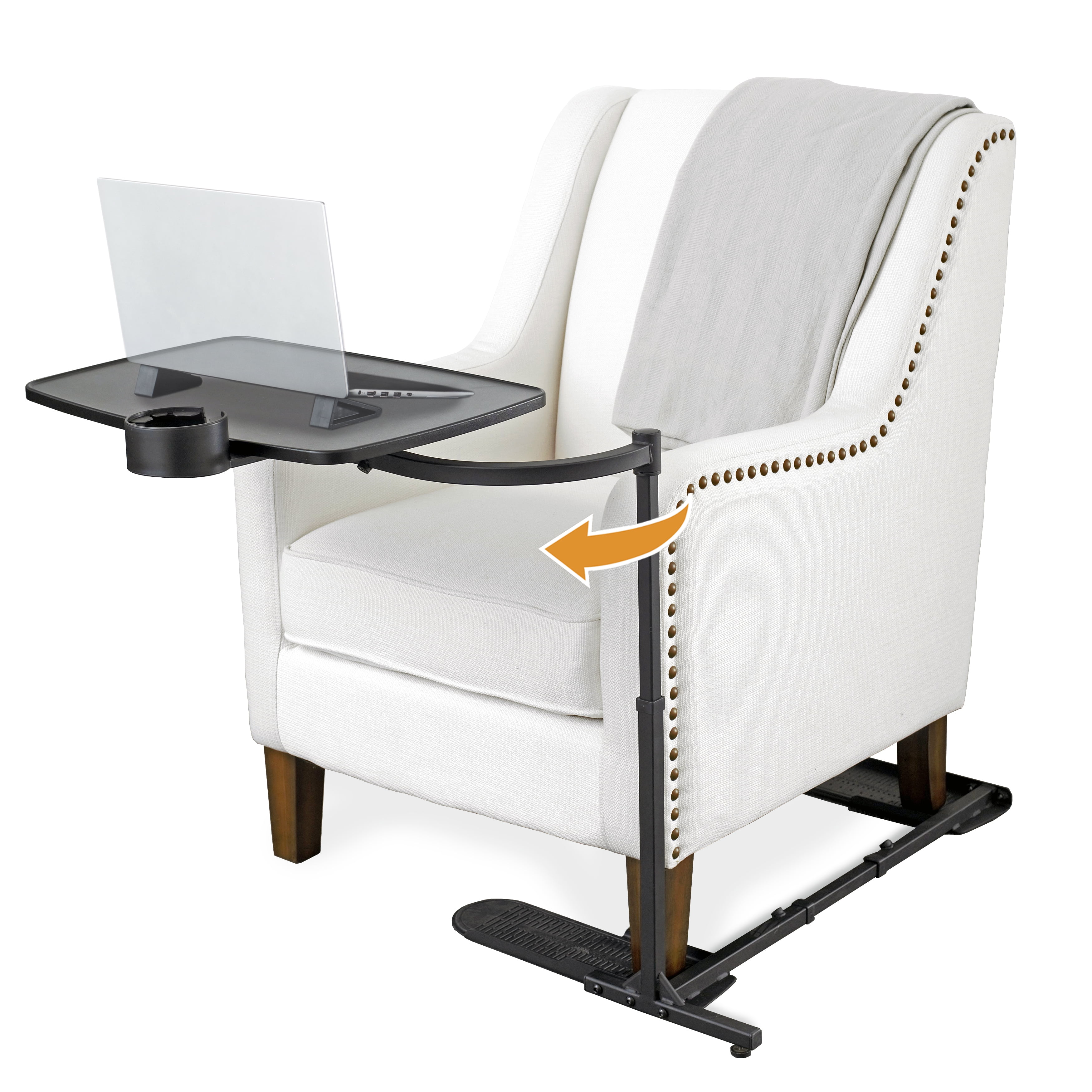 XL Black Adjustable Swivel TV Tray Table with Cup Holder
