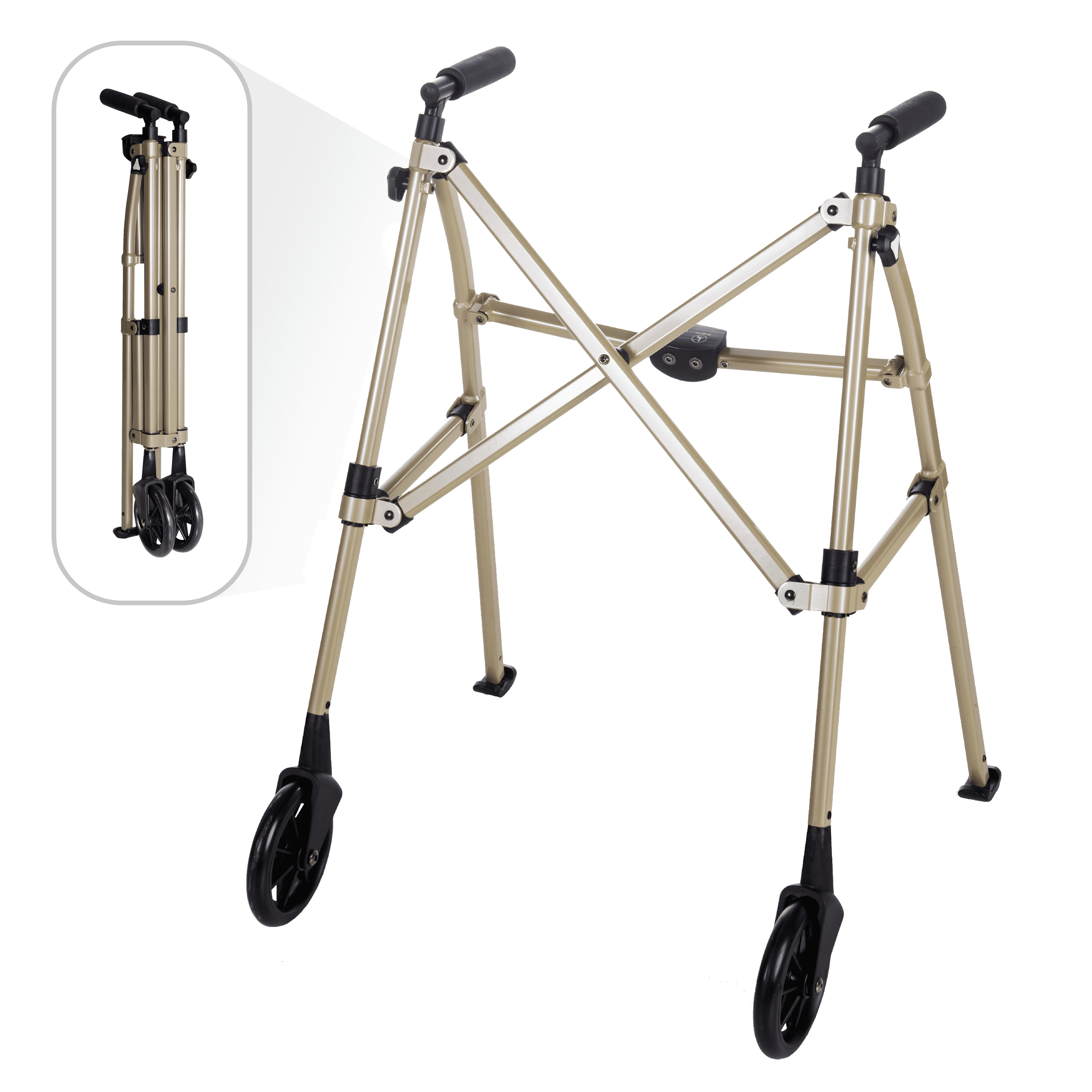 Stander Space Saver Walker, Lightweight Folding Walker for Seniors, Adult Walker with Wheels, Two Wheeled Rolling Walker with Rear Ski Glides, Desert Sand
