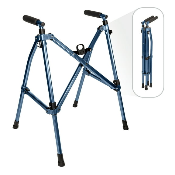 Stander Wonder Walker Lite Short, Junior Lightweight Folding Walker for Adults, Seniors, & Elderly, Petite Collapsible Walker for Mobility Support, Compact Standard Walker without Wheels, Cobalt Blue