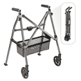 thumbnail image 1 of Stander Wonder Walker Plus, Lightweight Folding Rolling Walker for Seniors, Collapsible Travel EZ Fold-N-Go Walker with Wheels, Glides, & Pouch, Compact Standard Walker, Black Walnut, 1 of 8