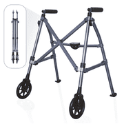 Stander Space Saver Walker Short, Lightweight Folding Walker for Seniors, Petite Junior Walker with Wheels, Two Wheeled Rolling Walker with Rear Ski Glides, Cobalt Blue