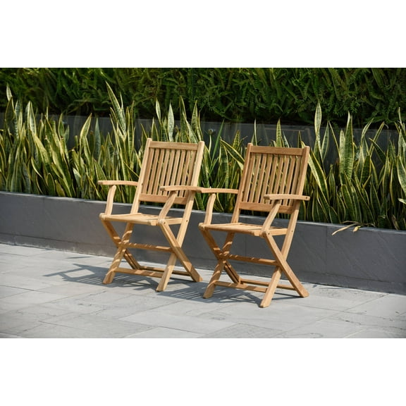 Standford 2-piece Patio Folding Armchairs | Certified Teak | Ideal for Outdoors and Indoors Natural Wood Color