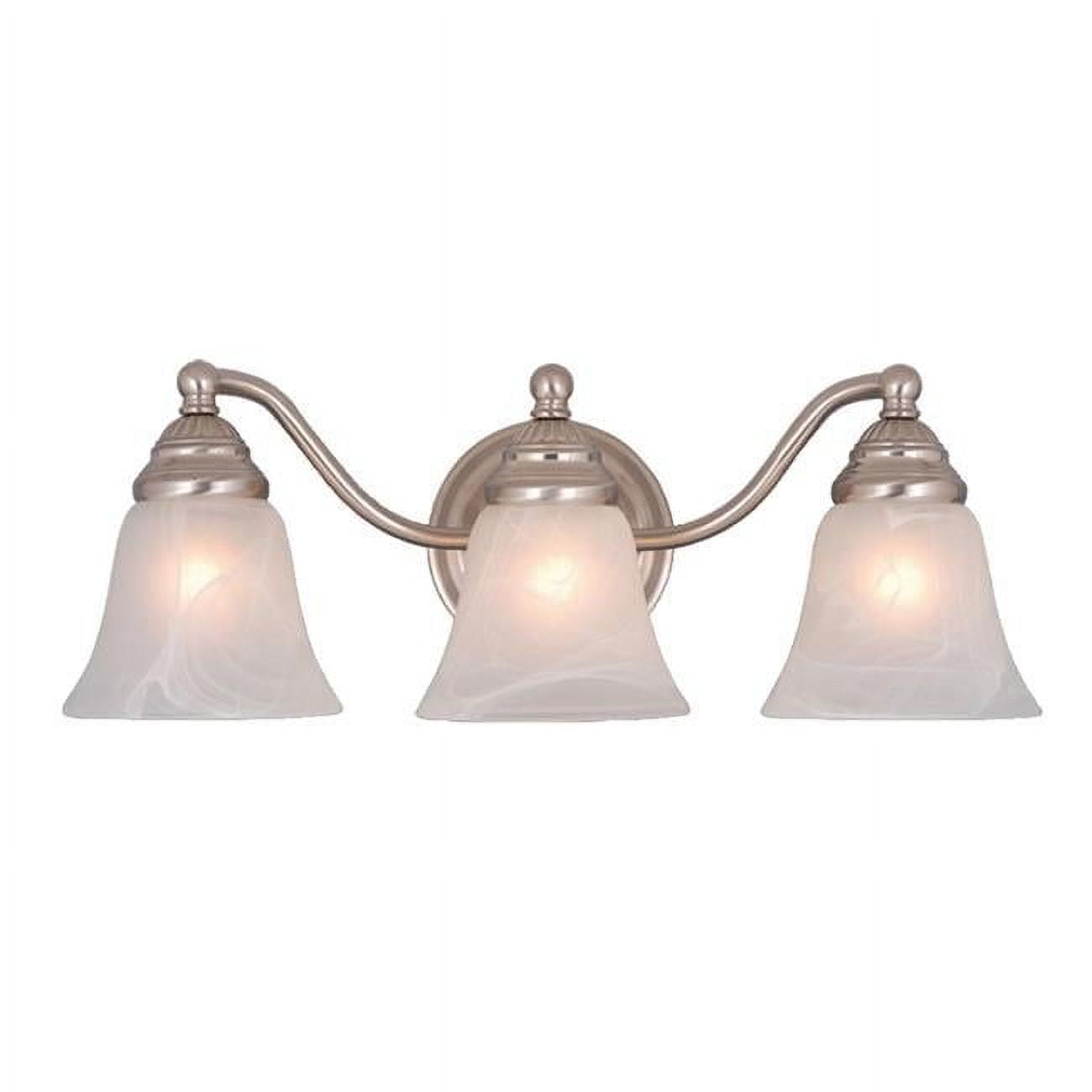 Elegant Brushed Nickel 3-Light Vanity with Alabaster Glass Shades