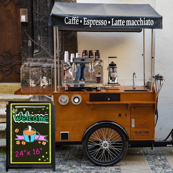 Standing A-Frame LED Message Writing Board, 24"x16" Illuminated Erasable LED Neon Menu Sign Board with 8 Colors Markers & 16 Lighting Colors Chalkboard Drawing Board for Christmas Promotion