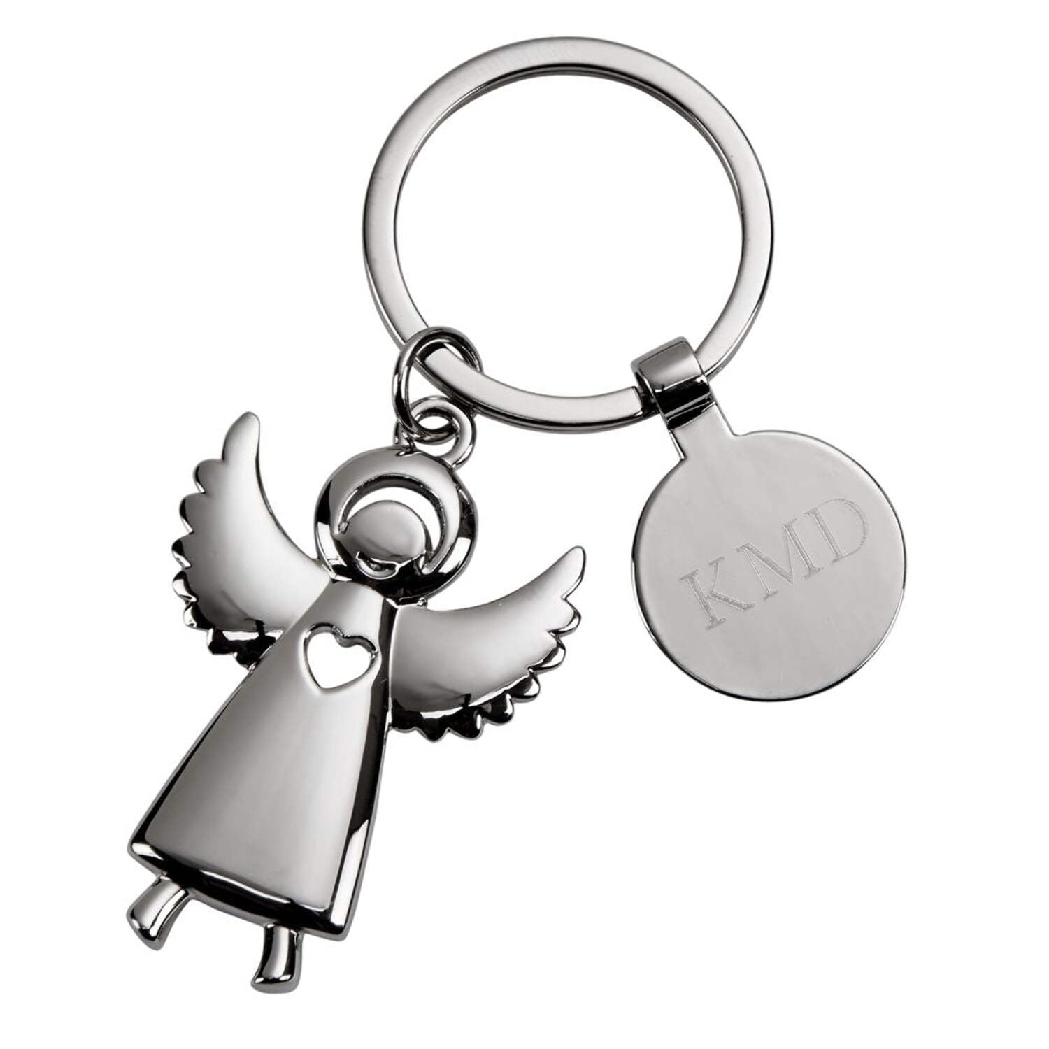 Nickel-plated Standing Angel Key Ring with Engraving Tag QGM18703