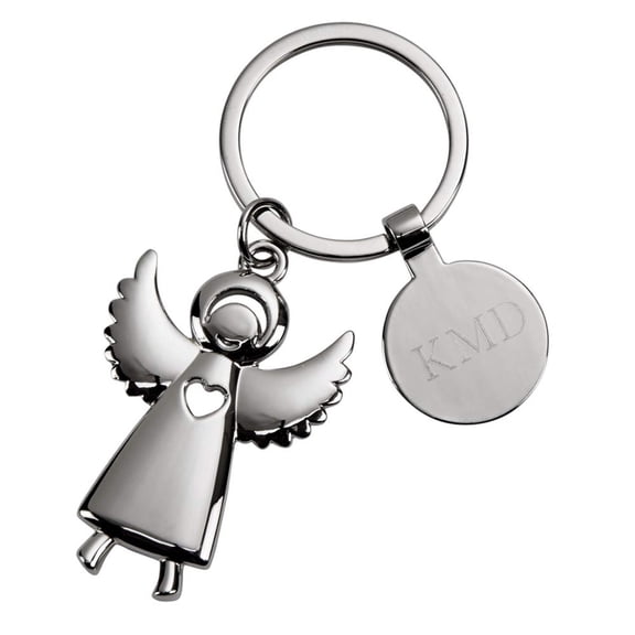 Nickel-plated Standing Angel Key Ring with Engraving Tag QGM18703