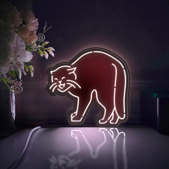 Standing Angry Cat Led Light Box, Dimmable Neon-Like Light Signs USB Power for Wall Decor Bedroom Decoration, Static Light (WxH) 16"x15"