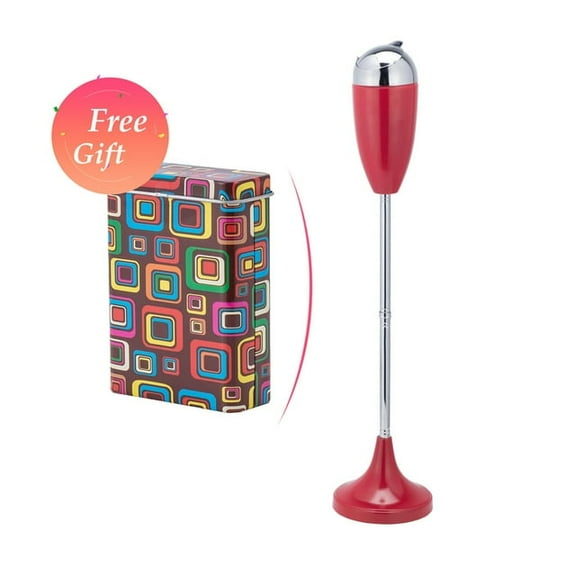 Standing Ashtray, Indoor and Outdoor Ashtray with Lid, Steel Smokeless Ashtray,Red