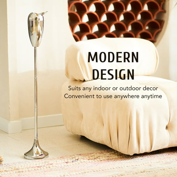 Standing Ashtray, Indoor and Outdoor Ashtray with Lid, Steel Smokeless Ashtray for Cigarettes, Cigar Ashtray, Chrome