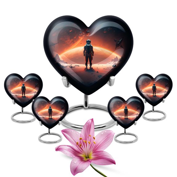 Standing Astronaut Memorial Large Urns For Human Ashes Adult Father - Funeral Small Urn For Ashes Adult Mom - Burial Gifts For Decorative Combo 10Inch 200Lbs And 3Inch 4 Keepsake Urn