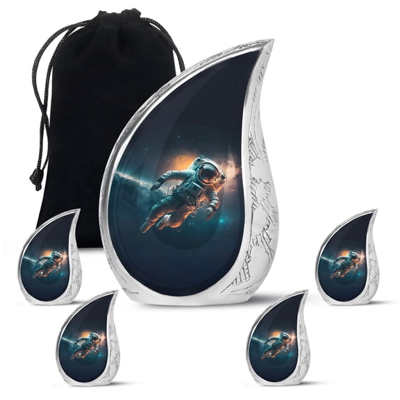 Standing Astronaut Tiny Urn For Ashes For Mom And Dad - Memorial Large Urn For Ashes For Women - Handmade Funeral Gifts For Decorative Combo 10Inch 200Lbs And 3Inch 4 Keepsake Urn