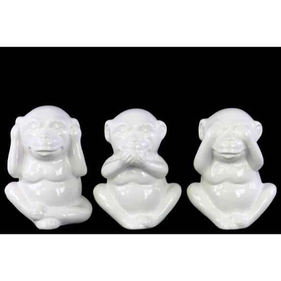 Standing Baby Monkey No Evil Figurines - Assortment of 3 - White - Benzara