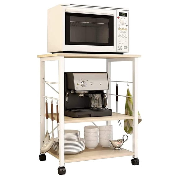 Standing Baker's Racks Appliance Table Small Rolling Kitchen Cart Microwave Cart Stand, 3-Tier Kitchen Baker's Rack Utility Cart Microwave Stand Kitchen Shelf, W4-Maple