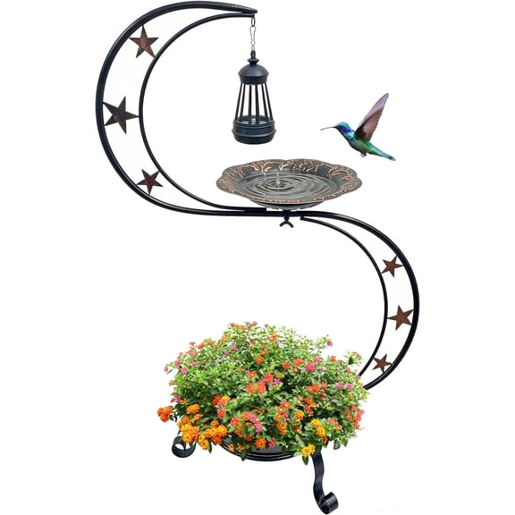 Standing Birdbath with Solar Light and Flower Planter for Lawn Decoration