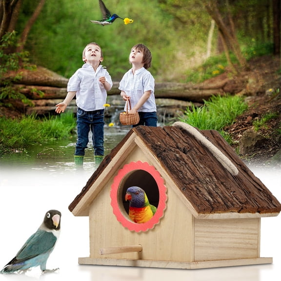 Standing Birdhouse Wood Outdoor Garden Hanging Large Wood Bird Home for ArtsCrafts & Sewing Platform Competition Title, 15.6cmx15.6cm, Multicolor