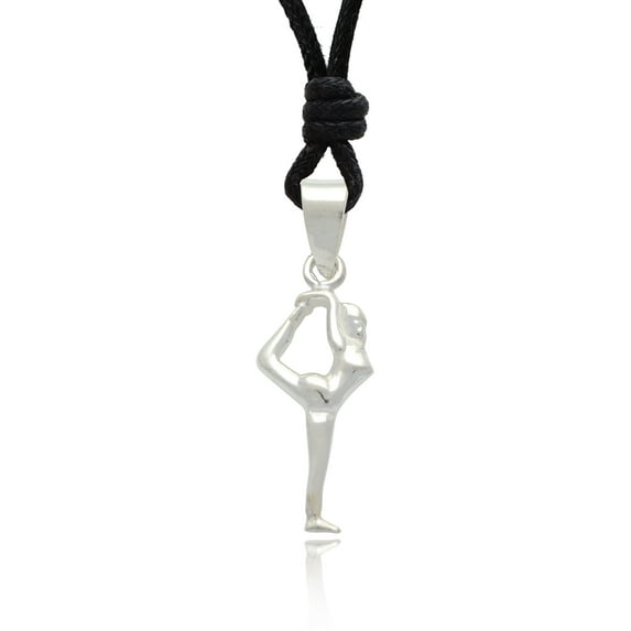 Standing Bow Pulling Dandayamana Dhanurasana Yoga Pose 92.5 Sterling Silver Charm Necklace Pendant Jewelry With Cotton Cord